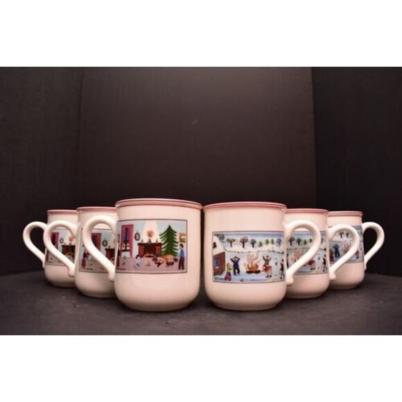 Villeroy & Boch Naif Christmas Village Cups Mugs Set of 6 - Picture 1 of 6